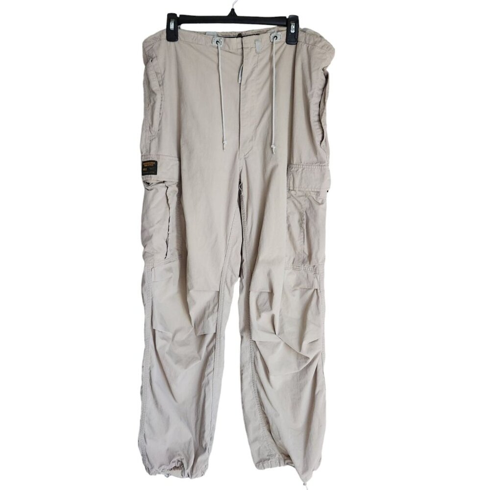 Vtg Abercrombie & Fitch Paratrooper Pants Mens L Cargo Military Beige Y2K Grunge